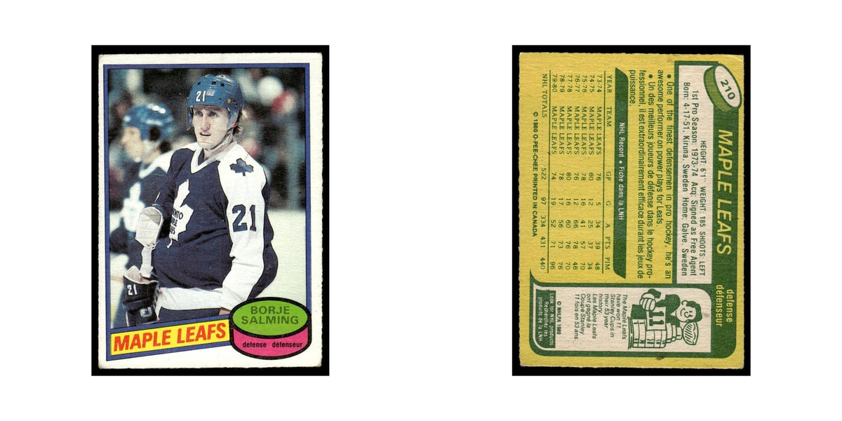 Borje Salming 1980 O-Pee-Chee #210 Toronto Maple Leafs Hockey Card VG