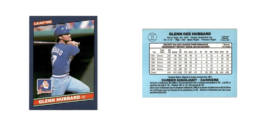 Glenn Hubbard 1986 Leaf #71 Atlanta Braves Baseball Card NM