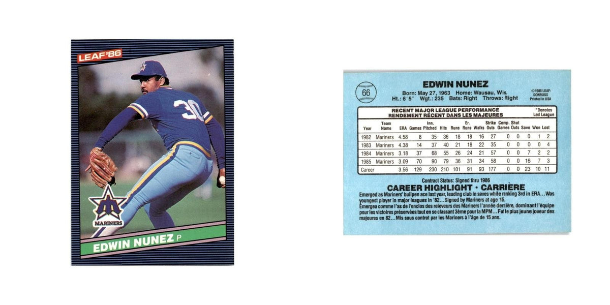 Edwin Nunez 1986 Leaf #66 Seattle Mariners Baseball Card NM