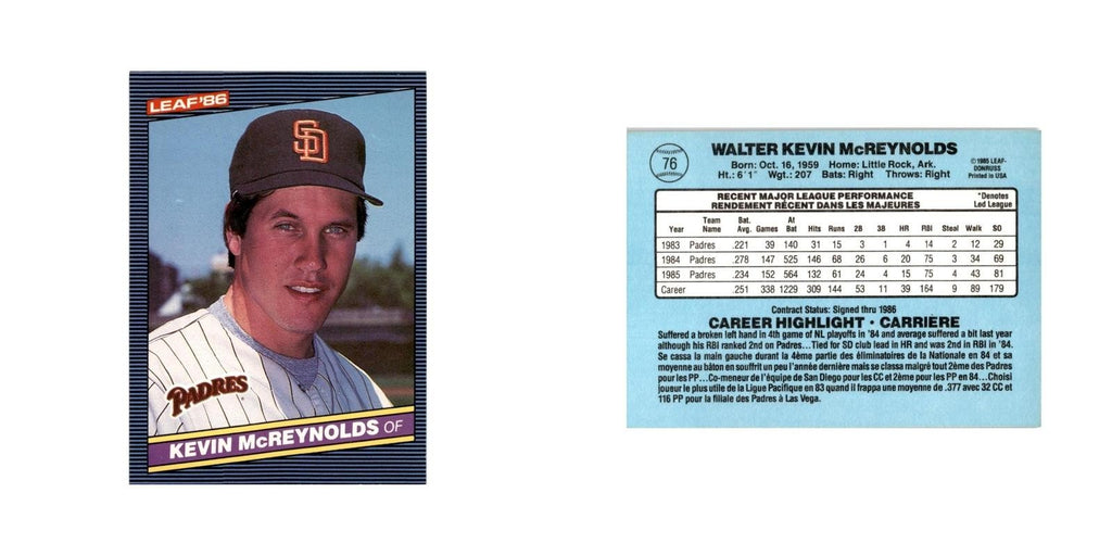 Kevin McReynolds 1986 Leaf #76 San Diego Padres Baseball Card NM