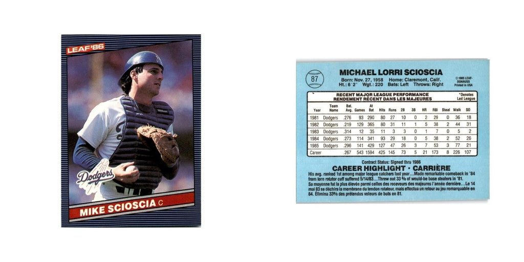 Mike Scioscia 1986 Leaf #87 Los Angeles Dodgers Baseball Card NM