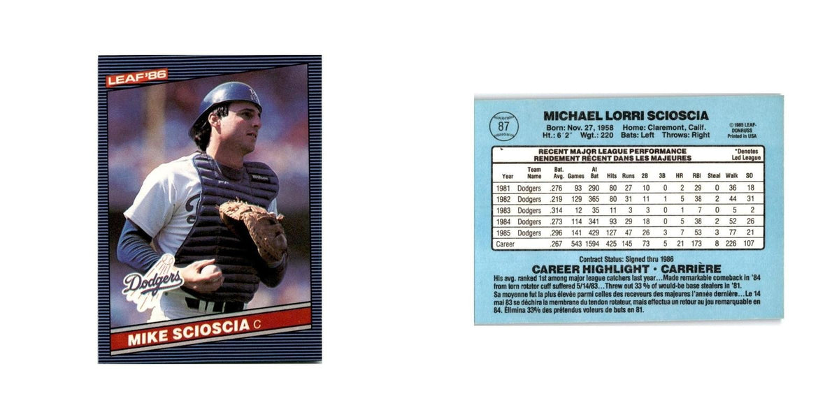 Mike Scioscia 1986 Leaf #87 Los Angeles Dodgers Baseball Card NM