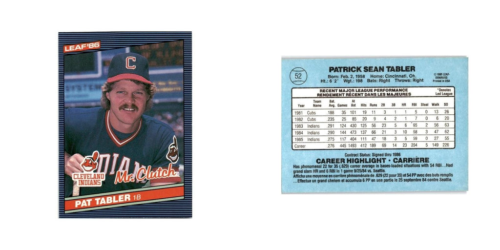 Pat Tabler 1986 Leaf #52 Cleveland Indians Baseball Card NM