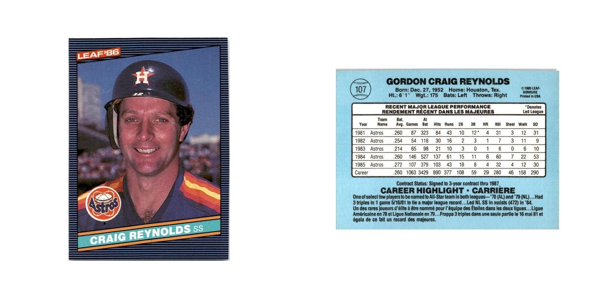 Craig Reynolds 1986 Leaf #107 Houston Astros Baseball Card NM