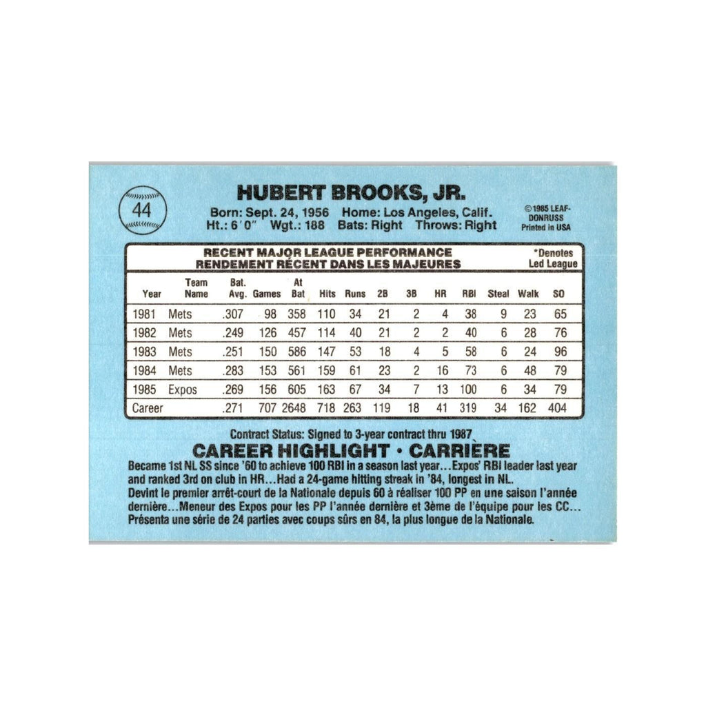 Hubie Brooks 1986 Leaf #44 Montreal Expos Baseball Card NM