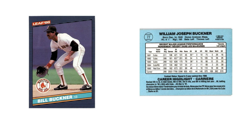 Bill Buckner 1986 Leaf #77 Boston Red Sox Baseball Card NM