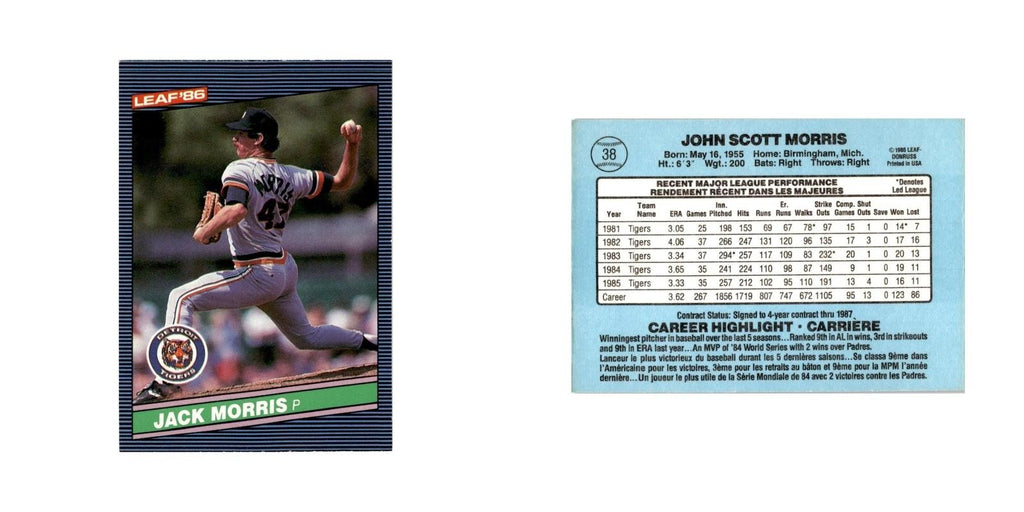 Jack Morris 1986 Leaf #38 Detroit Tigers Baseball Card NM