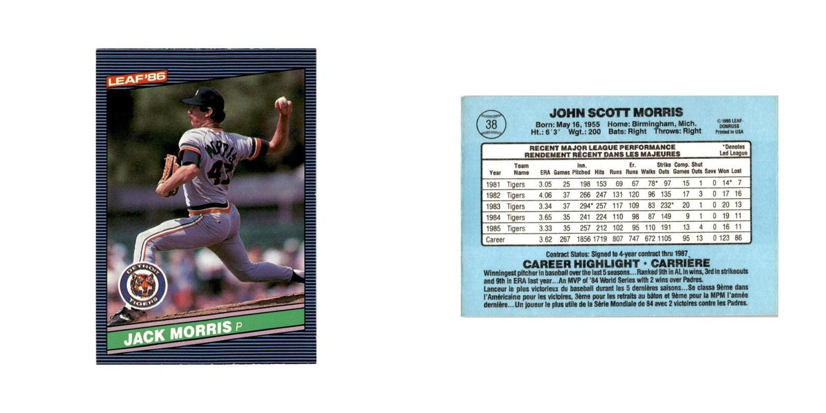 Jack Morris 1986 Leaf #38 Detroit Tigers Baseball Card NM