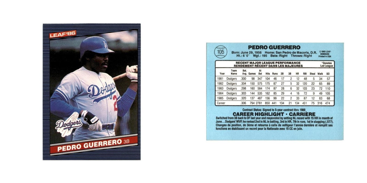 Pedro Guerrero 1986 Leaf #105 Los Angeles Dodgers Baseball Card NM
