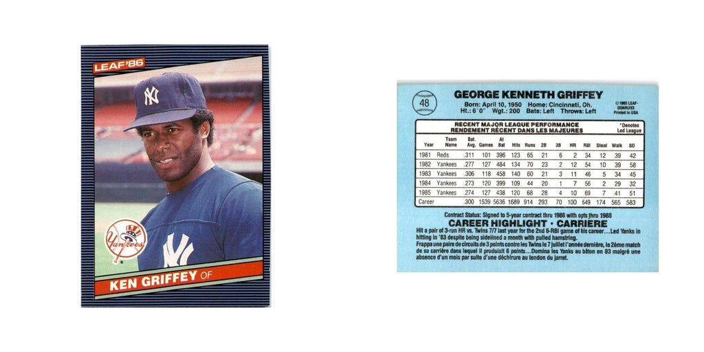 Ken Griffey 1986 Leaf #48 New York Yankees Baseball Card NM