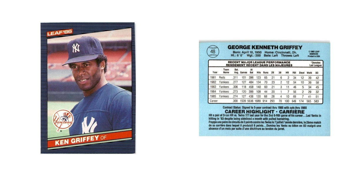 Ken Griffey 1986 Leaf #48 New York Yankees Baseball Card NM