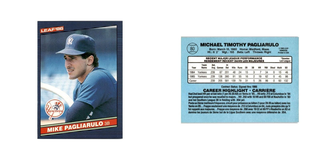 Mike Pagliarulo 1986 Leaf #80 New York Yankees Baseball Card NM