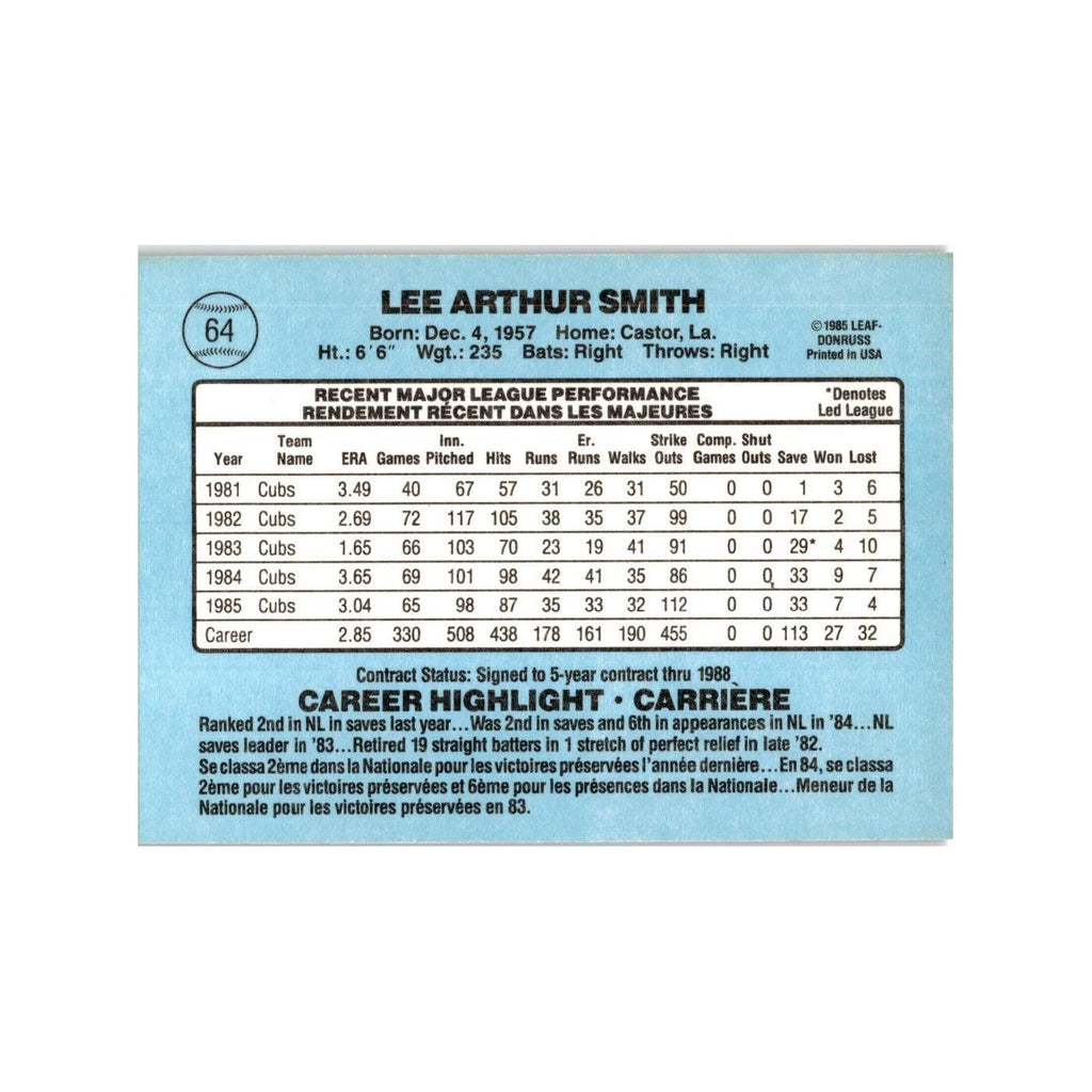 Lee Smith 1986 Leaf #64 Chicago Cubs Baseball Card NM
