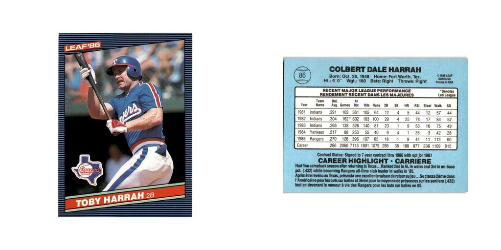 Toby Harrah 1986 Leaf #86 Texas Rangers Baseball Card NM