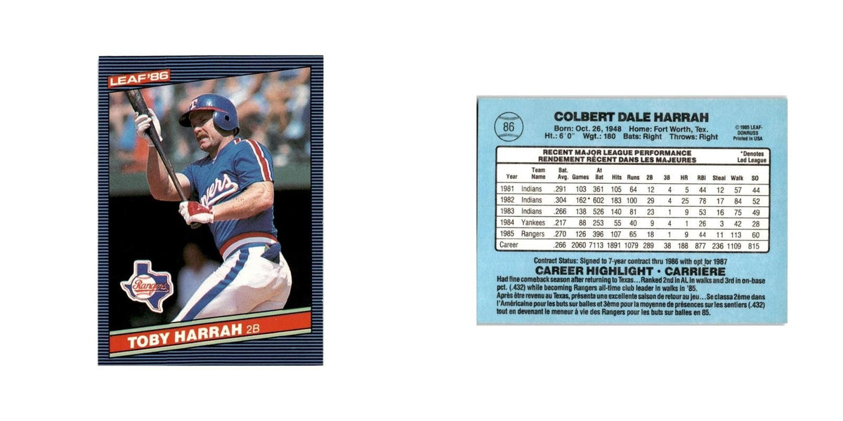 Toby Harrah 1986 Leaf #86 Texas Rangers Baseball Card NM