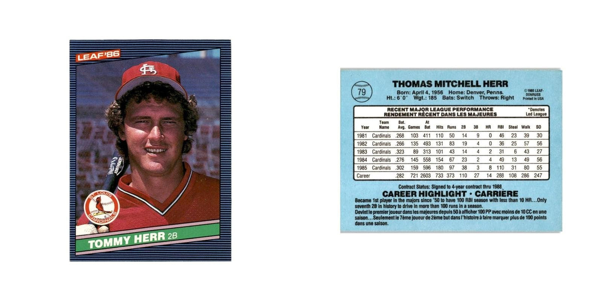 Tommy Herr 1986 Leaf #79 St. Louis Cardinals Baseball Card NM