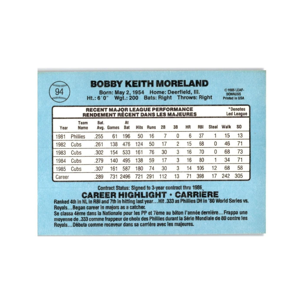 Keith Moreland 1986 Leaf #94 Chicago Cubs Baseball Card NM