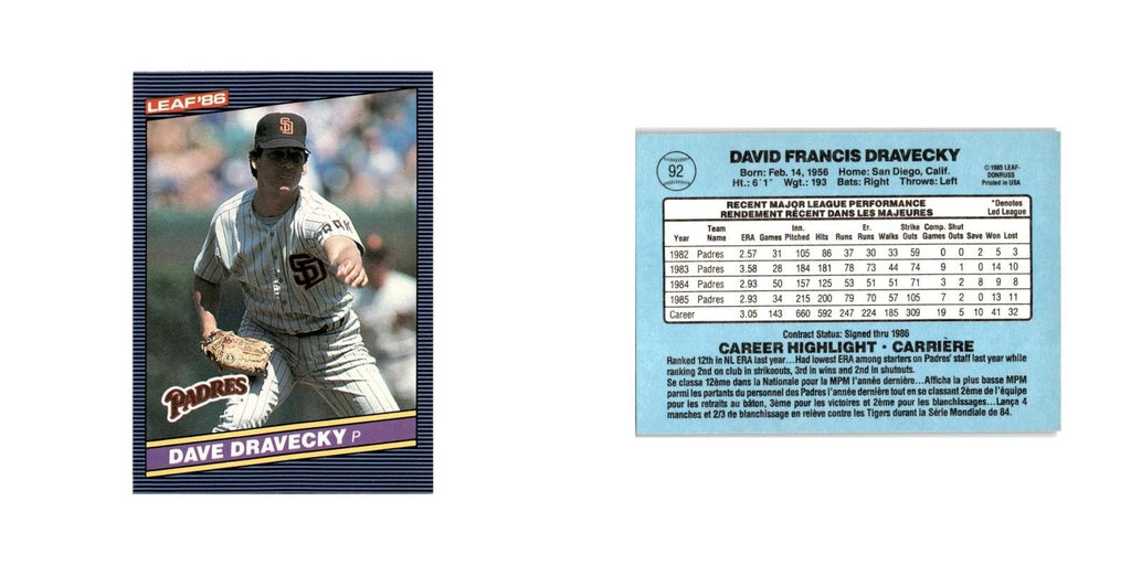 Dave Dravecky 1986 Leaf #92 San Diego Padres Baseball Card NM