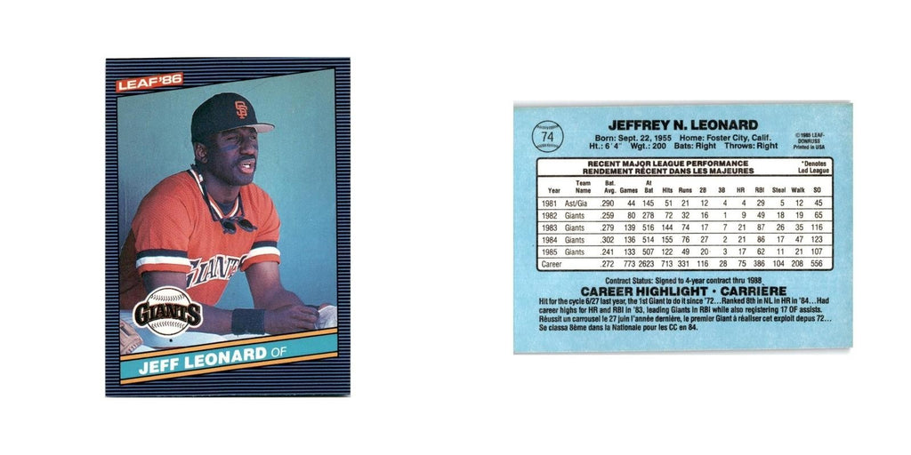 Jeff Leonard 1986 Leaf #74 San Francisco Giants Baseball Card NM