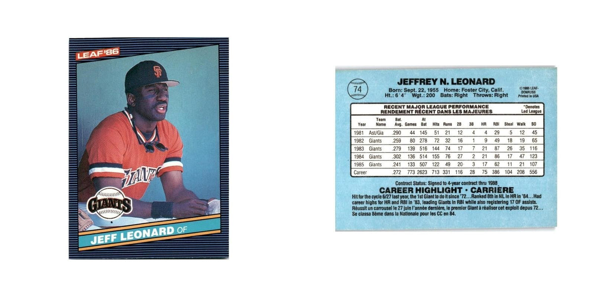 Jeff Leonard 1986 Leaf #74 San Francisco Giants Baseball Card NM