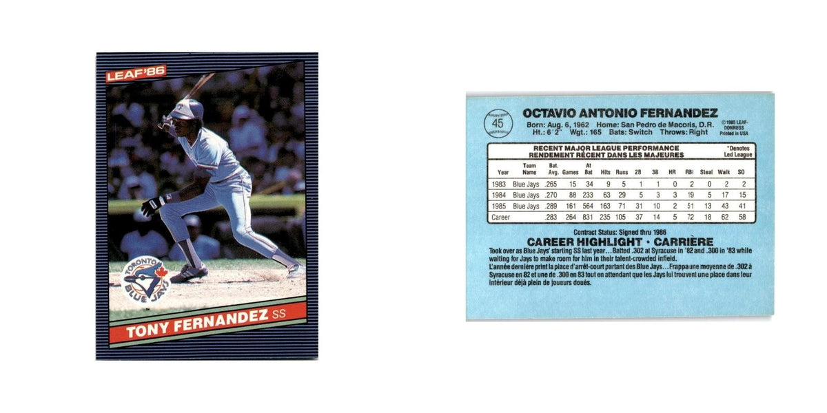 Tony Fernandez 1986 Leaf #45 Toronto Blue Jays Baseball Card NM