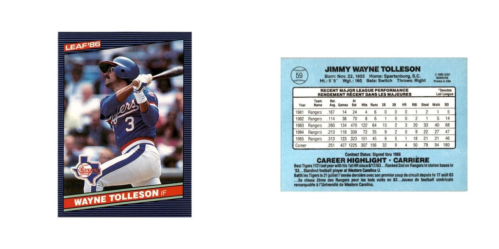 Wayne Tolleson 1986 Leaf #59 Texas Rangers Baseball Card NM