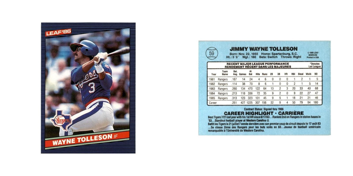 Wayne Tolleson 1986 Leaf #59 Texas Rangers Baseball Card NM