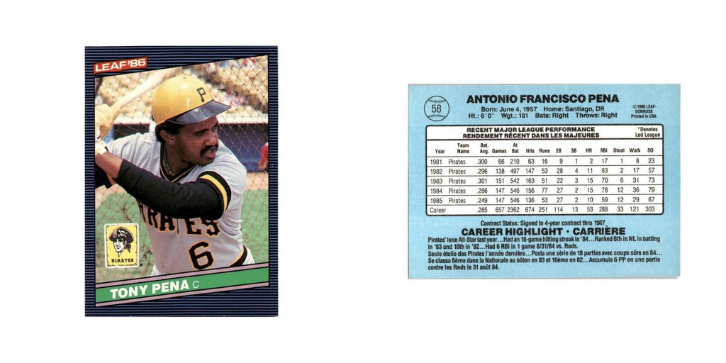 Tony Pena 1986 Leaf #58 Pittsburgh Pirates Baseball Card NM