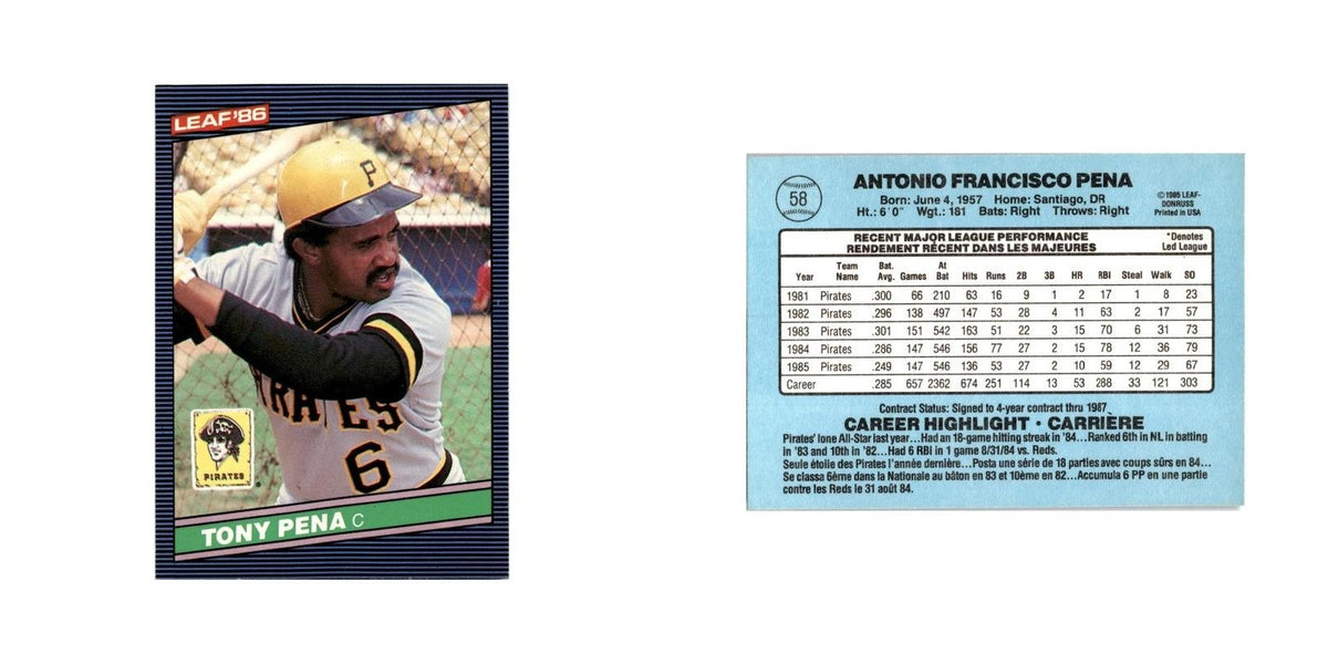 Tony Pena 1986 Leaf #58 Pittsburgh Pirates Baseball Card NM