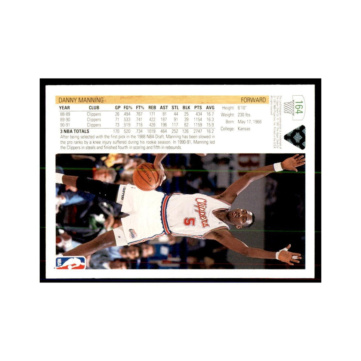 1991 Upper Deck Danny Manning Basketball Cards #164