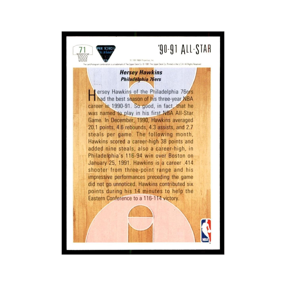 1991 Upper Deck Hersey Hawkins Basketball Cards #71