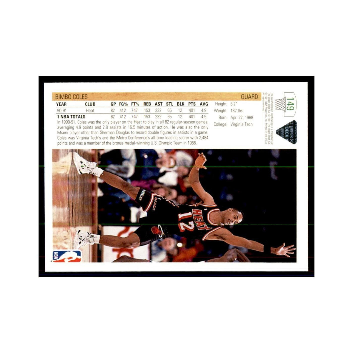 1991 Upper Deck Bimbo Coles Basketball Cards #149