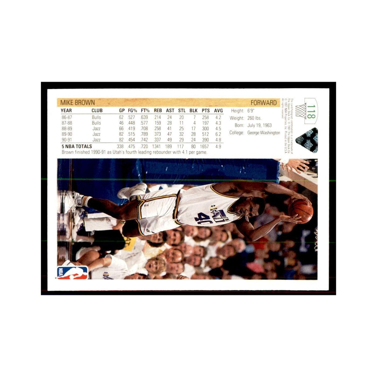 1991 Upper Deck Mike Brown Basketball Cards #118