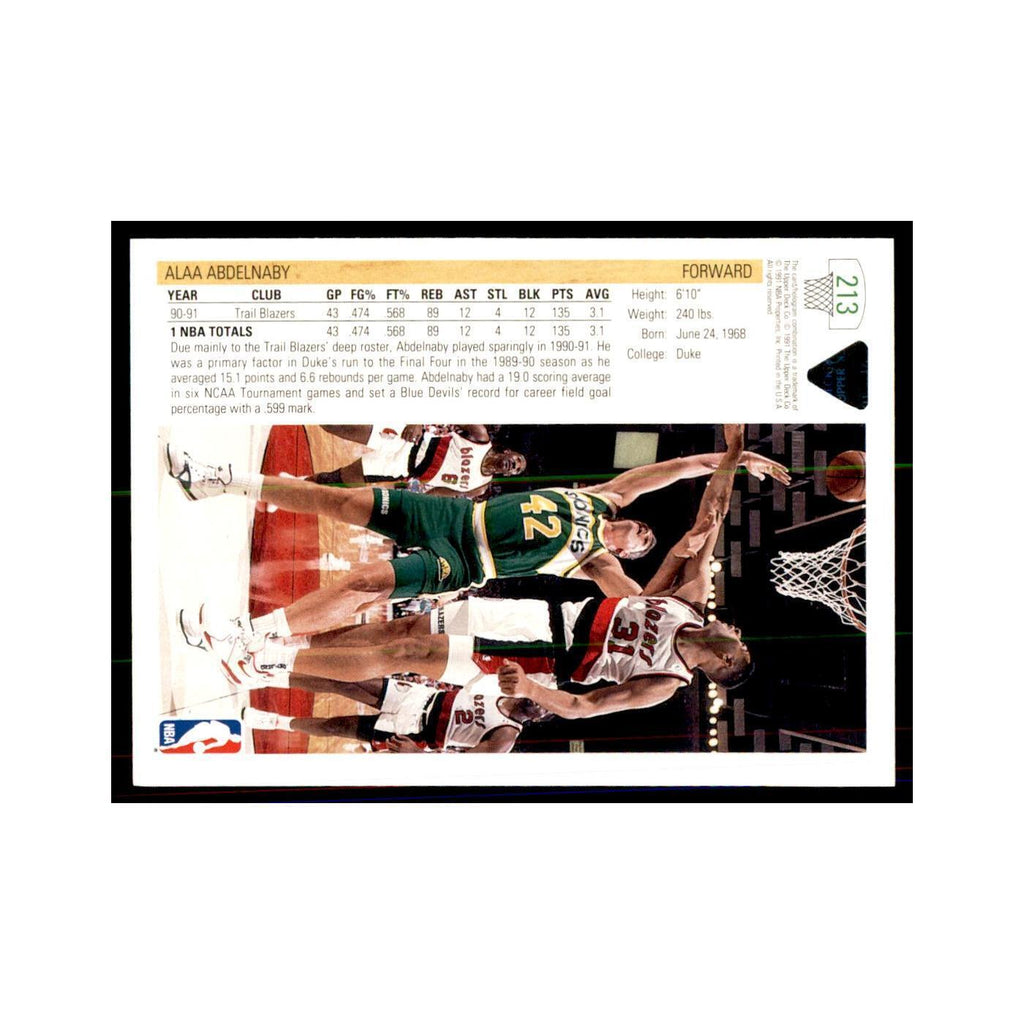 1991 Upper Deck Alaa Abdelnaby Basketball Cards #213