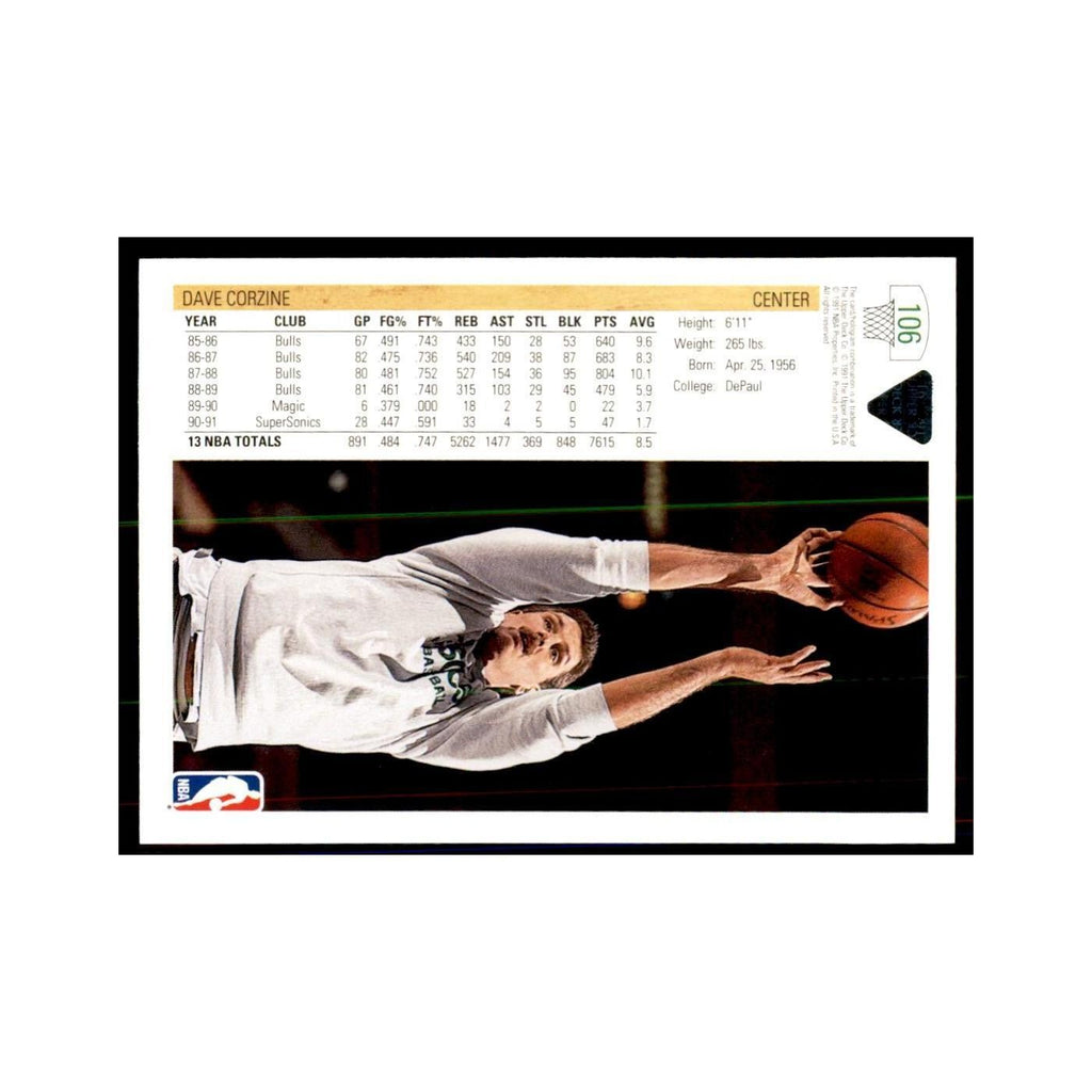 1991 Upper Deck Dave Corzine Basketball Cards #106