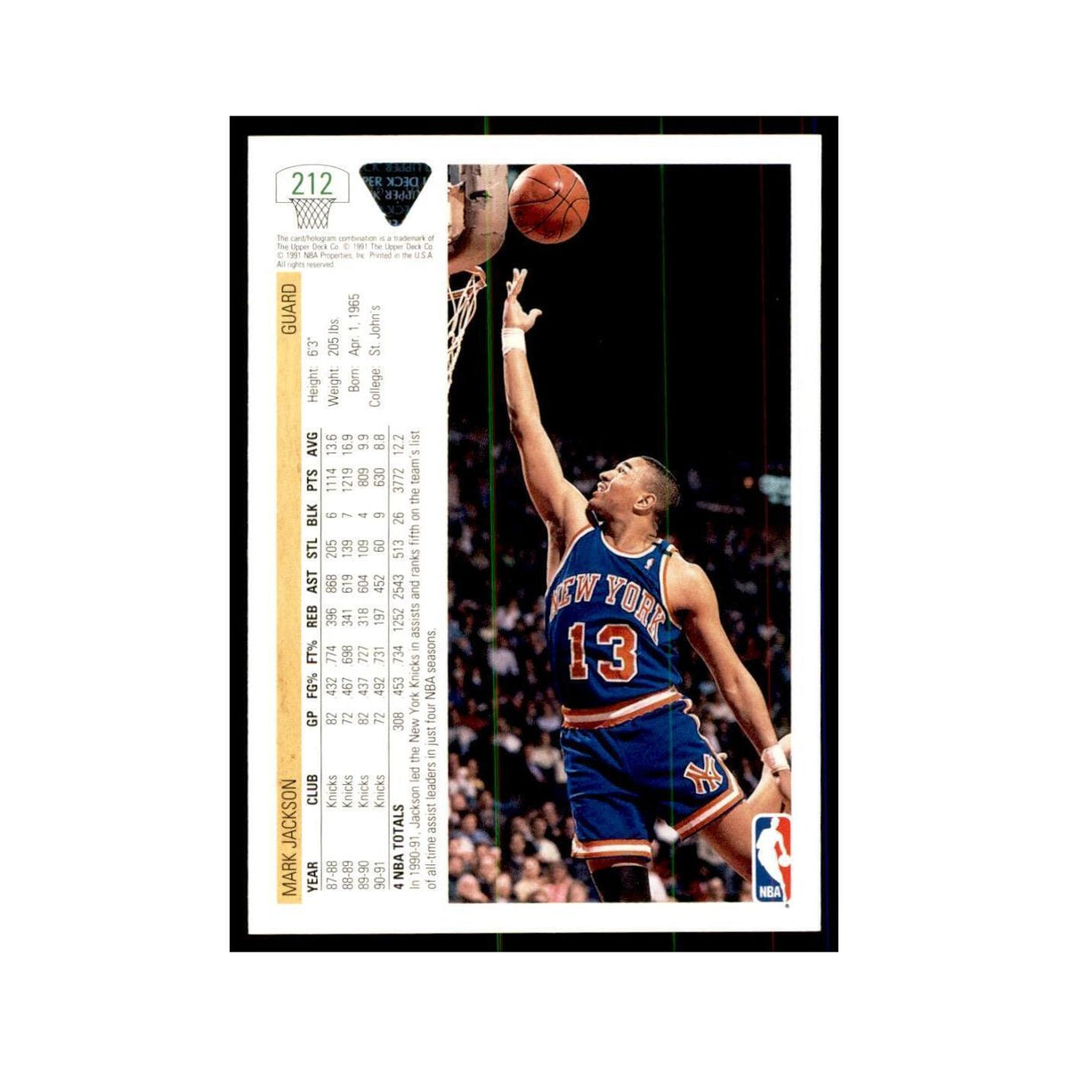 1991 Upper Deck Mark Jackson Basketball Cards #212