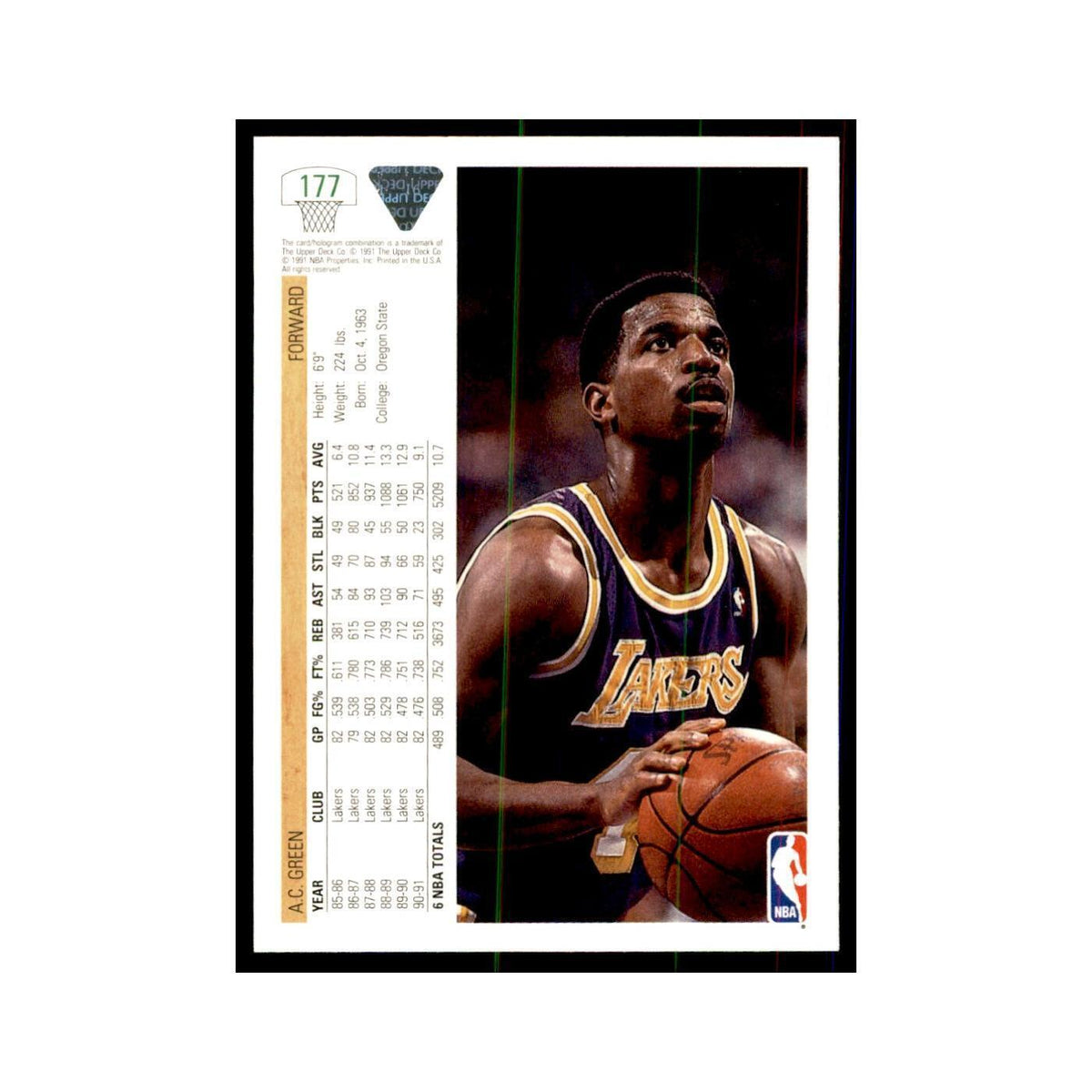 1991 Upper Deck A.C. Green Basketball Cards #177