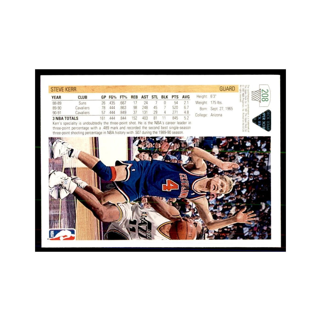 1991 Upper Deck Steve Kerr Basketball Cards #208