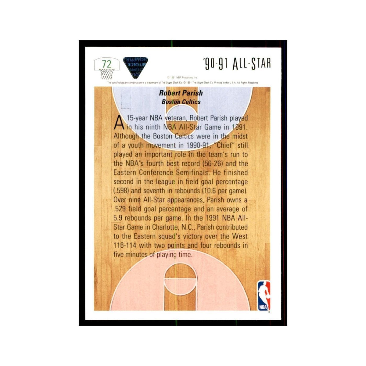 1991 Upper Deck Robert Parish Basketball Cards #72