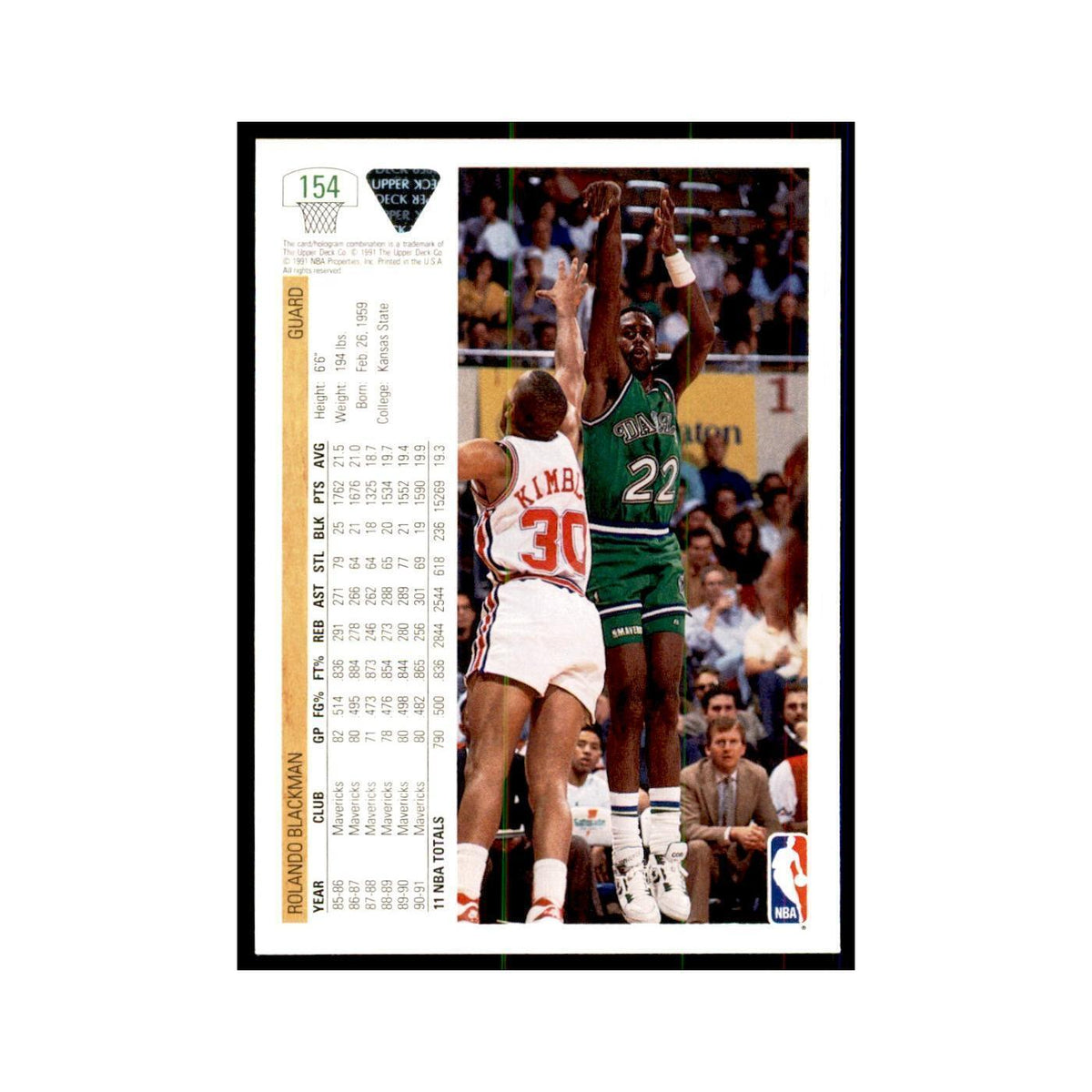 1991 Upper Deck Rolando Blackman Basketball Cards #154