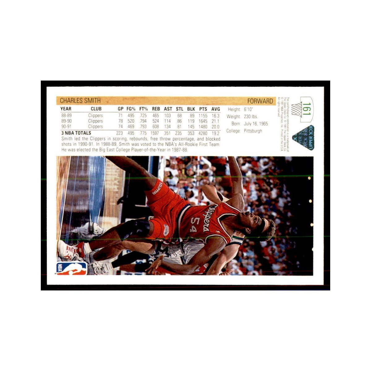 1991 Upper Deck Charles Smith Basketball Cards #161