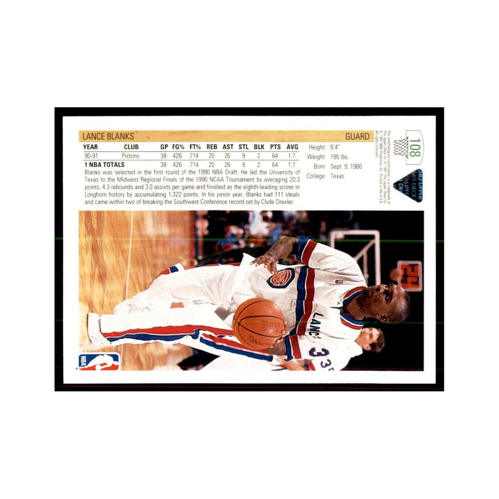 1991 Upper Deck Lance Blanks Basketball Cards #108