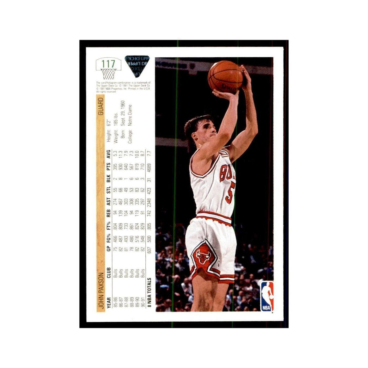 1991 Upper Deck John Paxson Basketball Cards #117