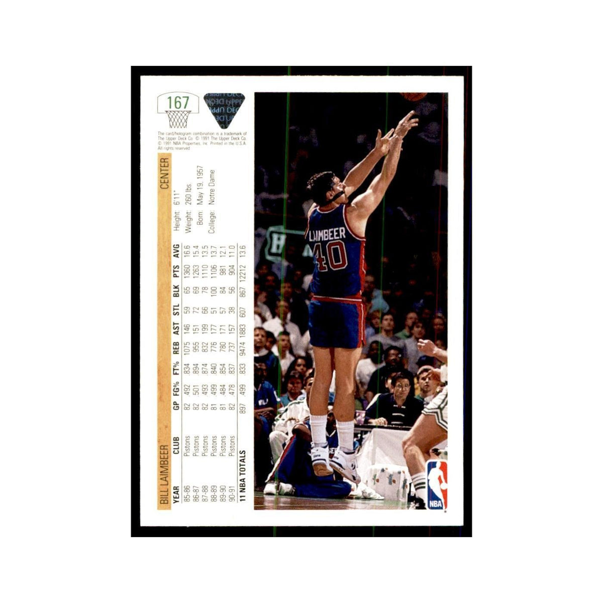 1991 Upper Deck Bill Laimbeer Basketball Cards #167