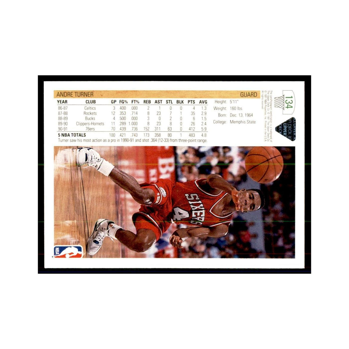 1991 Upper Deck Andre Turner Basketball Cards #134