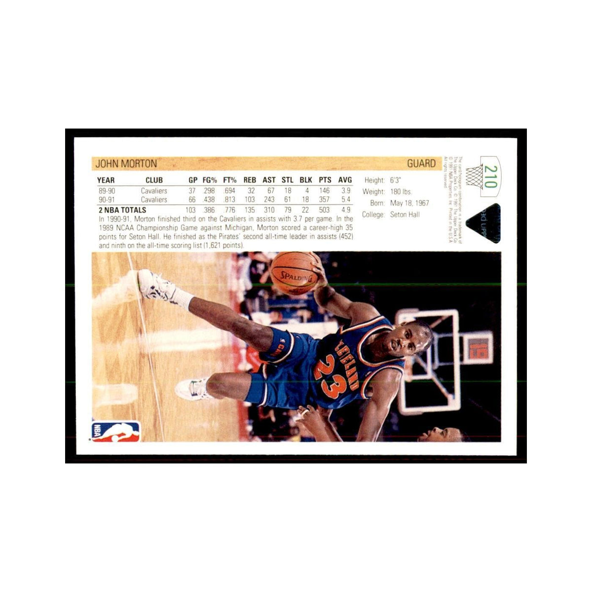 1991 Upper Deck John Morton Basketball Cards #210