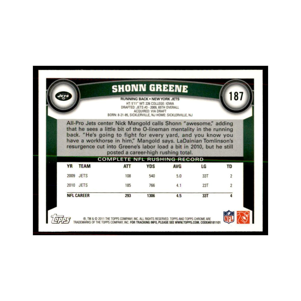 2011 Topps Chrome Shonn Greene Football Cards #187
