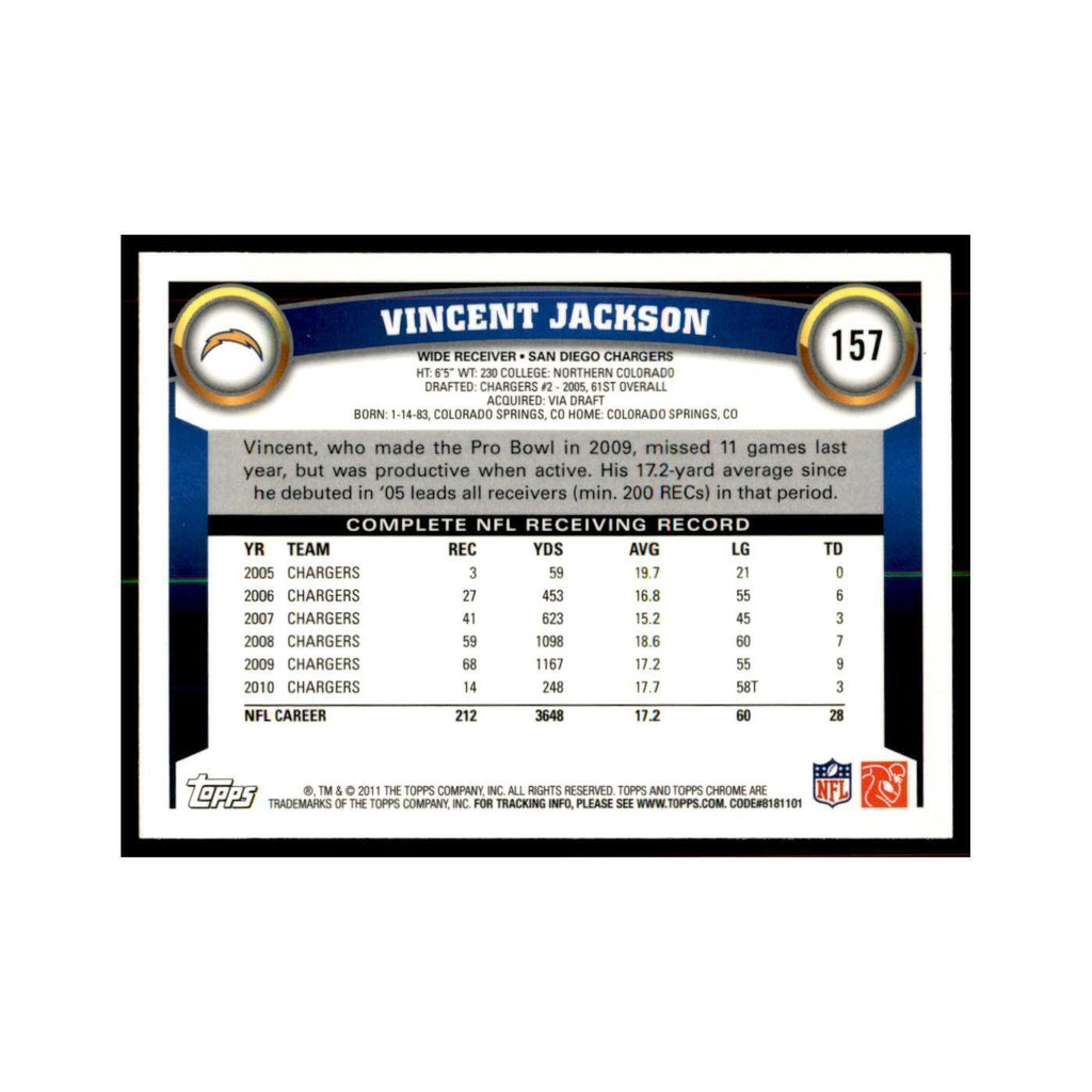 2011 Topps Chrome Vincent Jackson Football Cards #157