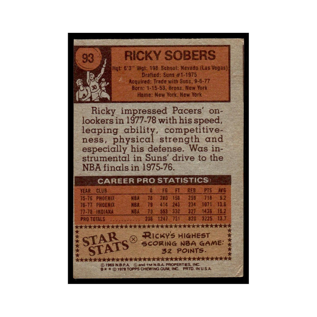 1978 Topps Ricky Sobers Pacers #93