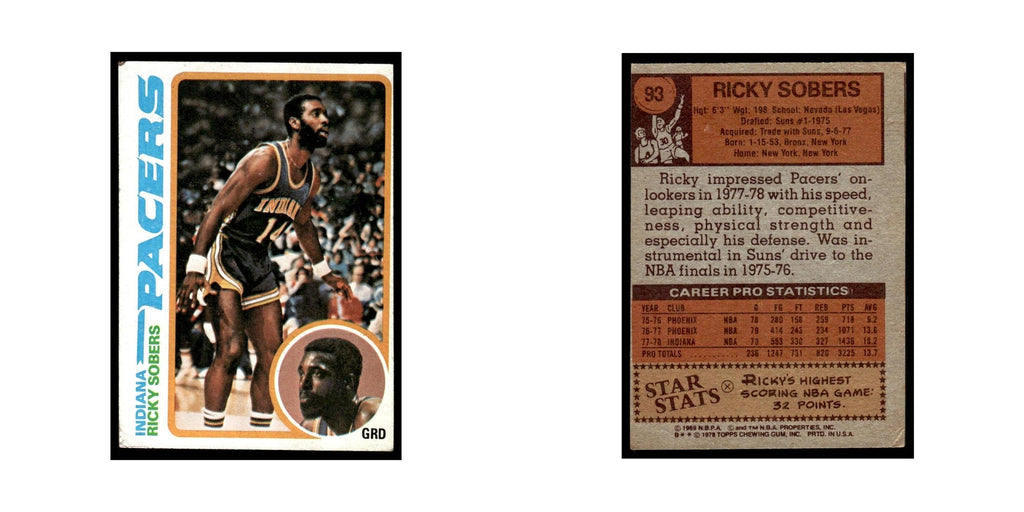 1978 Topps Ricky Sobers Pacers #93
